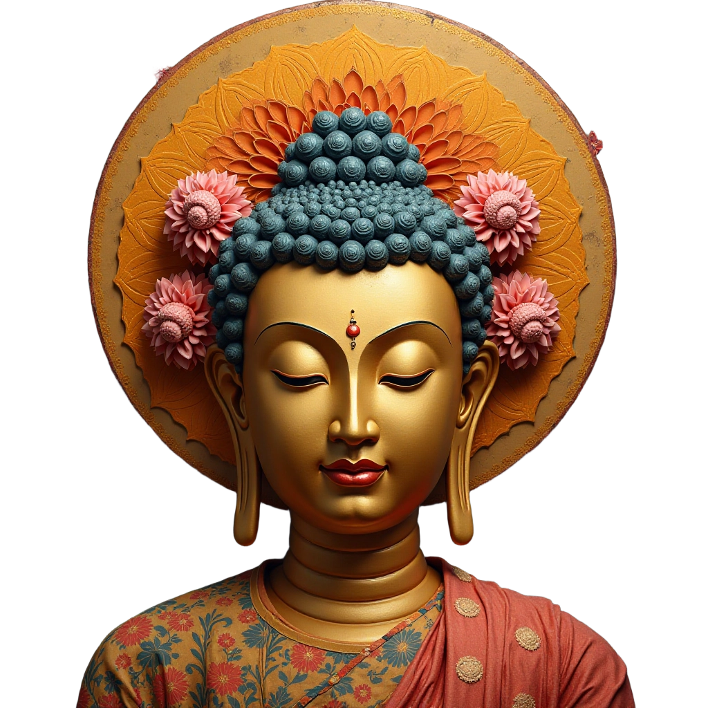 Golden Buddha Statue with Floral Halo